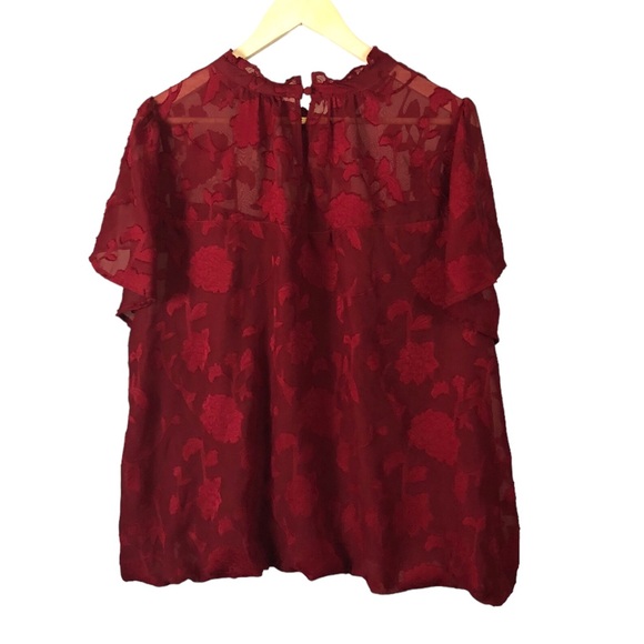 TOP - Women's Torrid Red Chiffon Floral Flutter Sleeve Bubble Hem Top. Size 3X. - Picture 5 of 16